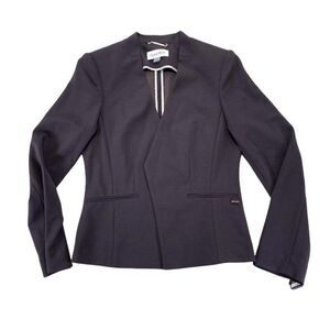 Calvin Klein Open-Front Blazer Women's 10P Large Petite Brown Collarless Pockets